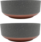 The HC Companies 8 Inch Round Plastic Succulent Capri Bowl Decorative Indoor Flower Succulent Planter Pot with Drain Plug Hole, Faux Concrete Color with Copper Bottom Color (2 Pack)