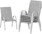 UDPATIO Patio Chairs Set of 6, Stackable Silver Outdoor Dining Chairs with High Back, Breathable Textilene Fabric Outdoor Chair All Weather, 350LBS Capacity for Garden, Backyard (Light Grey)