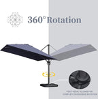 PURPLE LEAF 10' X 13' Patio Umbrella with Base Outdoor Cantilever Rectangle Offset Umbrella with 360-degree Rotation for Garden Deck Pool Patio Navy
