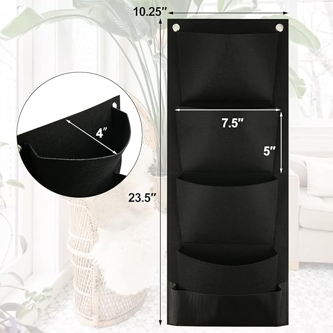 Cosmos Hanging Wall Planter with 4 Pockets Vertical Garden Planter Wall Mounted Flower Pouch Plant Growing Bag Garden Tools Storage Bag for Outdoor Decor