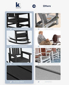 KINGYES Outdoor Rocking Chairs, HDPE All-Weather Patio Rocking Chairs High Back Porch Rocker for Adult, Black