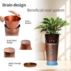 28in Tall Copper Planters Set of 2,Galvanized Steel Tall Outdoor Planter for Indoor/porches- Copper Color(2planters,2inner pots with Holes,2trays)