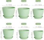 7/6.2/5.5/5/4.5/4 inch Plant Pots, 6 Pack Flower Pots for Small Indoor Outdoor Plants, Plastic Planters with Drainage Holes and Saucers for Garden Succulent House Plants, Green