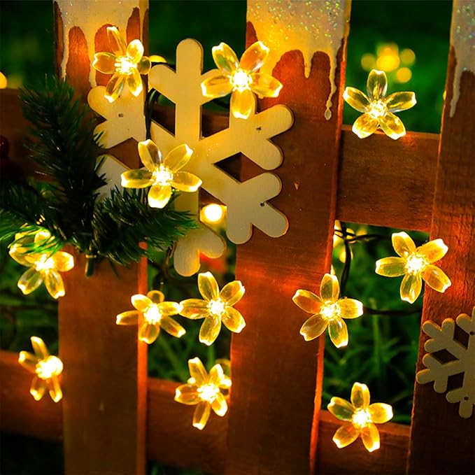 Indoor String Lights with Cherry Blossom Flowers, 100 Warm White LEDs