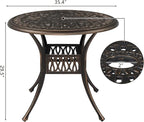 VINGLI 5 Pieces Outdoor Patio Dining Set, Cast Aluminium Patio Furniture Set with 4 Chairs and 1 Umbrella Table for Yard, Garden, Porch and Poolside, Bronze
