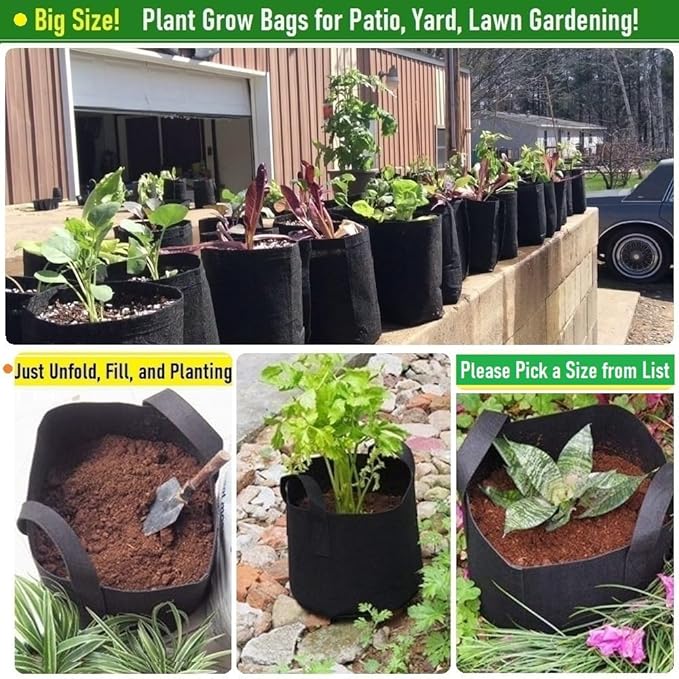 3-Pack 30 Gallon Thickened Plant Grow Bags Large (24x16 in) Heavy Duty Garden Bag Fabric Plant Pots for Tomato,Potato Planter,Flower Pots,Herbs Veggies Planting,Barrel Planter,Leaf Bag,Yard Waste Bags
