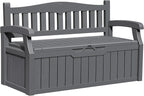 Greesum 80 Gallon Outdoor Storage Bench, Resin Patio Furniture with Armrest,Waterproof and UV-Resistant, Perfect to Garden, Poolside and Lawn, Dark Grey