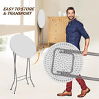 VINGLI 24" Plastic Folding Round Table Bar Height, HDPE Matrial with Gray Metal Finish, High Top Table for Outdoor Party, Cafes, Restaurants, Backyard, Dining Room, Wedding Event,1 Pack, White