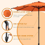 Abba Patio 9FT Lyon Outdoor Patio Umbrella Outdoor Table Umbrella with Crank Market Umbrella 8 Sturdy Ribs UV Protection Waterproof and Push Button Tilt for Garden Deck Backyard Pool,Orange
