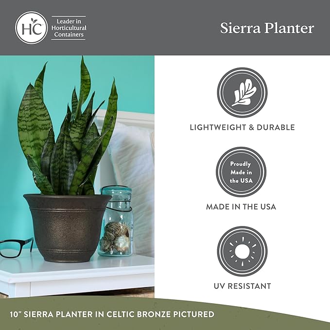 The HC Companies Sierra Round Self-Watering Pot - Lightweight Plastic Planter for Herbs & More - Durable Plant Pots for Indoor Plants & Outdoor Plants (13” Arizona Sand, Pack of 1)