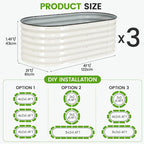 Galvanized Raised Garden Bed Outdoor |17'' Tall Planter Box Outdoor for Deep Root Plants | 3Pcs Raised Bed Kit for Gardening with Rubber Strip for Vegetables Flowers Fruits (White, 4x2x1.4FT)