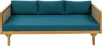 Merax 67.5" Outdoor Patio Daybed 3 Seater Sofa Bed,Acacia Wood Frame with Rattan Arm,Cushion & Pillow for Courtyard