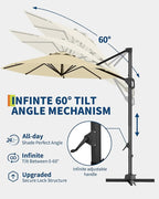 GarveeLife 10FT Patio Umbrella Outdoor Large Cantilever Umbrella Market Sun Shade Windproof Offset Umbrella with 360-Degree Rotation for Garden Deck Pool Patio, Beige