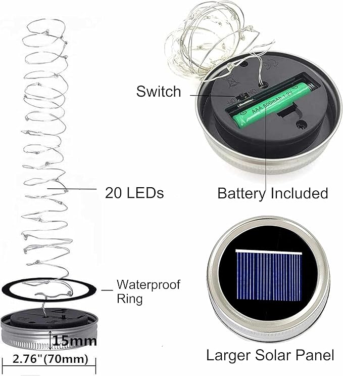 Indoor String Lights for Mason Jars, Solar Powered, Silver Wire
