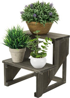 MyGift 2 Tier Rustic Dark Gray Wood Desktop Plant Rack, Farmhouse Style Planter Stand, Desk Display Organizer, Standing Flower Pot Shelf for Garden, Living Room
