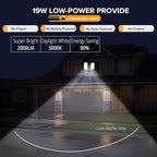 UME 2 Pack 19W LED Flood Light Motion Sensor Outdoor, 2 Adjustable Head, 2000LM, 5000K, IP65 Waterproof, Dusk to Dawn Security Light with Photocell for Exterior,Outside,Garage,House(Black)