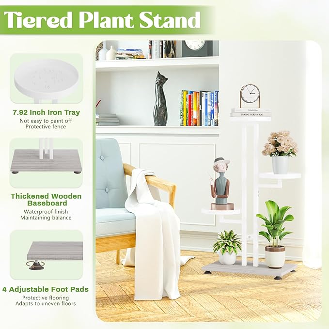 iDavosic.ly 3 Tier Plant Stand Indoor Outdoor, Tiered Corner Multiple Flower Pot Holder Shelf, Metal 28 Inch Tall Display Rack for Patio Porch Living Room Garden Balcony Bedroom, White