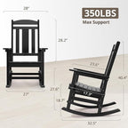 LUE BONA Outdoor Rocking Chairs Set of 2, Weather Resistant Poly Plastic Rocker, 350lb Heavy Duty, Oversized Porch Rocker for Adult, High Back Smooth for Outdoor & Indoor, Black