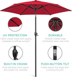 Best Choice Products 7.5ft Heavy-Duty Round Outdoor Market Table Patio Umbrella w/Steel Pole, Push Button Tilt, Easy Crank Lift - Red