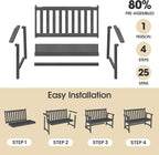 Ciokea 48" Outdoor Bench Set of 2, HDPE Weatherproof Garden Bench, 2-Person Memorial Benches with 550 Lbs, Waterproof Patio Porch Benches for Outside Balcony Deck Backyard, Dark Grey