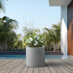 Kante 15.7" Dia Round Concrete Planter, Modern Style Large Cylindrical Plant Pot with Drainage Hole and Rubber Plug for Indoor Outdoor Patio, Natural Concrete