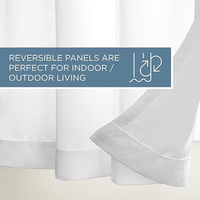TOWN & COUNTRY BASICS Cabana Solid Heavyweight Indoor Outdoor Curtains, Light Filtering Opacity with Grommet Top, Water Repellent, 2-Pack Set, 54"x96", Winter White