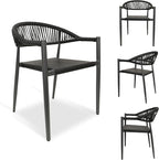 4 Pcs Stackable Patio Dining Chairs, Aluminum Rattan Outdoor Dining Chair with Arms, Woven Rope Garden Armchair Metal No Assembly for Bistro Balcony Porch Deck Yard Cafe Restaurant, Black