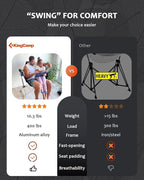 KingCamp Hammock Chair with Footrest – Heavy Duty Swinging Rocking Camping Chairs for Adults up to 400lbs, Folding Portable Oversized Rocker with Cup Holder & Pillow for Outdoor Beach Lawn RV Sports