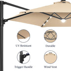 Best Choice Products 10ft Solar LED Offset Cantilever Hanging Market Patio Umbrella, Smooth 360° Rotation, 8 Sturdy Ribs, Easy Adjustment - Sand