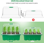 Bonviee 10 Packs Seed Starter Tray with Elevated Lid, 120 Cells Thicken Seed Starting Trays Kit with Adjustable Humidity Vent, Clear Cell Tray and Heightened Lids for Greenhouse & Gardens, Green