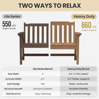 Ciokea 49" Heavy Duty Outdoor Bench Set of 2, HDPE Weatherproof Garden Bench, 2-Person Memorial Benches with 660 Lbs, Waterproof Patio Porch Benches for Outside Business Deck Office Backyard, Teak