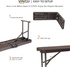 VINGLI 6 feet Plastic Folding Bench,Portable in/Outdoor Picnic Party Camping Dining Seat, Garden Soccer Multipurpose Entertaining Activities, Rattan Patterned HDPE Tabletop, 2 Pack, Brown
