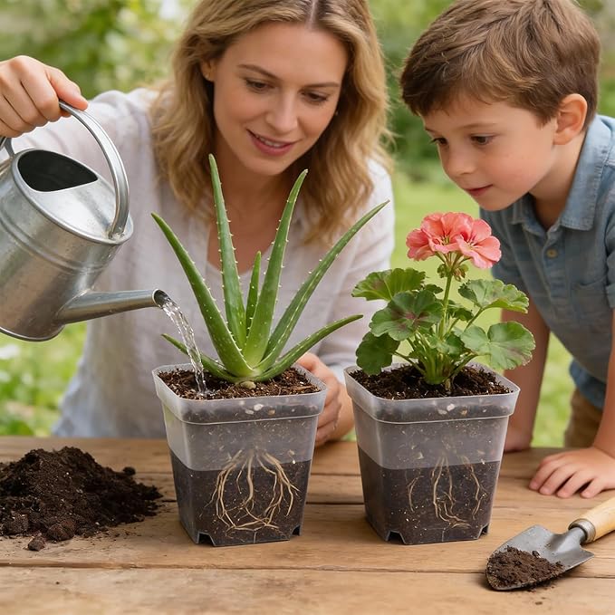 60 Pcs Clear Square Nursery Pots 4 Inch, Reusable Seedling Pots with Drainage Holes, Transparent Small Plant Potting Pot Containers for Seedlings Microgreens, Flowers, Indoor Gardening