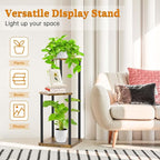 3 Tier Corner Plant Stand Indoor, Metal Wood Flower Pot Holder Shelf, Multiple Display Rack Square Table for Living Room Bedroom Orchid Outdoor Balcony Garden Patio, Modern Black & Rustic Brown