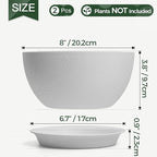 T4U 8 Inch Plant Pots, Plastic Planters with Drainage Holes, Plugs, and Saucers, Ideal for Indoor and Outdoor Use - 2 Pack, White