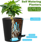Self Watering Pots, 7/6.5/6/5.5/5/4 inch Flower Pots with Multi Mesh Drainage Holes, Small Platic Planters for Indoor Outdoor Garden Plants and Flowers (Black, 7"+6.5"+6"+5.5"+5"+4")