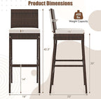 HAPPYGRILL Wicker Patio Barstools Set of 2, Outdoor Rattan Bar Chairs with Footrest & Backrest, Armless High Top Chairs with Seat Cushions for Backyard, Balcony