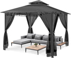 COBIZI Gazebo 10x10 Heavy Duty Gazebos with Improved Nettings Outdoor Gazebo Double Roof Patio Gazebos with Metal Steel Frame Outdoor Canopy for Patio, Deck, Backyard (Black)