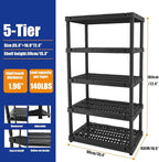 Plastic Storage Shelves, Plastic Heavy Duty Shelves 16.93" D x 35.43" W x 72.44" H,5-Tier Garage Storage Shelving, Shelving Units and Storage