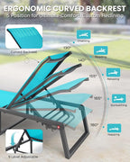 Aluminum Chaise Lounge Outdoor Set of 2, Foldable & Assembly Free Patio Pool Lounge Chairs 5-Position Recliner for Outside Poolside, Fully Grounded Legs Sun Lounger for Beach, Yard, Lake Blue