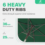 JEAREY 7.5FT Patio Umbrella Outdoor Market Umbrella with 6 Sturdy Ribs, Push Button Tilt/Crank Table Umbrella for Garden, Deck, Backyard and Pool, Dark Green