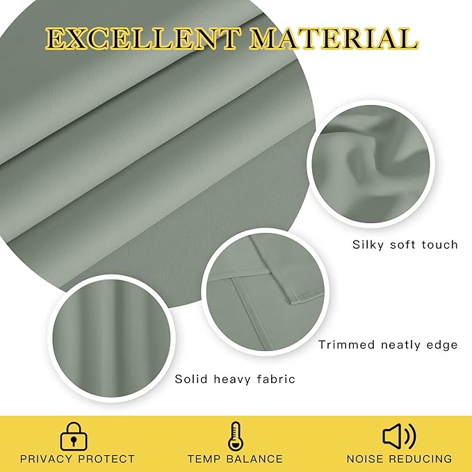 NICETOWN Blackout Curtains 72 inches Long, Grommet Privacy Window Treatment Thermal Insulated Room Darkening Sliding Glass Door Drape for Bedroom Living Room, 1 Panel, W100 x L72, Sage Green