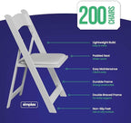 SIMPLEX 200 White Folding Chairs – Resin Stackable Foldable Chairs with Padded Seats – Comfortable White Folding Chairs for Indoor/Outdoor Events – Lightweight Resin Chairs (200 Pack)