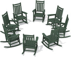 SERWALL HDPE Outdoor Rocking Chair Set of 8, Patio Rocking Chairs for Adults, All Weather Outdoor Rockers for Lawn, Green