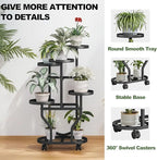 Plant Stand 5 Tier Indoor Outdoor Metal Flower Shelf with Wheels Multi Plants Holder Display Rack for Garden Patio Balcony Living Room Black (Black, 5 Tier)