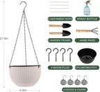 4 Sets of 8.2 Inch Self Watering Hanging Planter Flower Pots, Suitable for Indoor and Outdoor Plant Flower, Basket Flower Pots with Hanging Chains, Spray Bottles, Planting Tools, Hook (White)