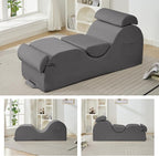 ijuicy Chaise Lounge Chair for Exercise, Indoor Lounger with Headrest, Waist Cushion, Movable Footrest, Side Pockets, Non-Slip Bottom - Yoga Chair with High Density Sponge, Light Grey