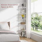 Crofy Foldable 6 Tier Corner Shelf, Metal Corner Plant Stand with White Frame and White Shelves, Corner Display Rack Multipurpose Shelving Unit for Living Room, Bedroom, Bathroom