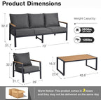 Patio Furniture Set, 4 Pieces Outdoor Furniture Patio Conversation Set with High Back, Faux-Wood Armrest and Tabletop, Outdoor Couch Patio Sofa Set for Balcony, Porch, Backyard, Grey