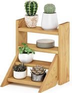 Furinno TIOMAN Plant Stand Indoor Outdoor, Tabletop Mini Ladder Planter Stand, Planter Shelf, Organizers, Indoor, Outdoor, Patio, Balcony, Garden, Pine Wood